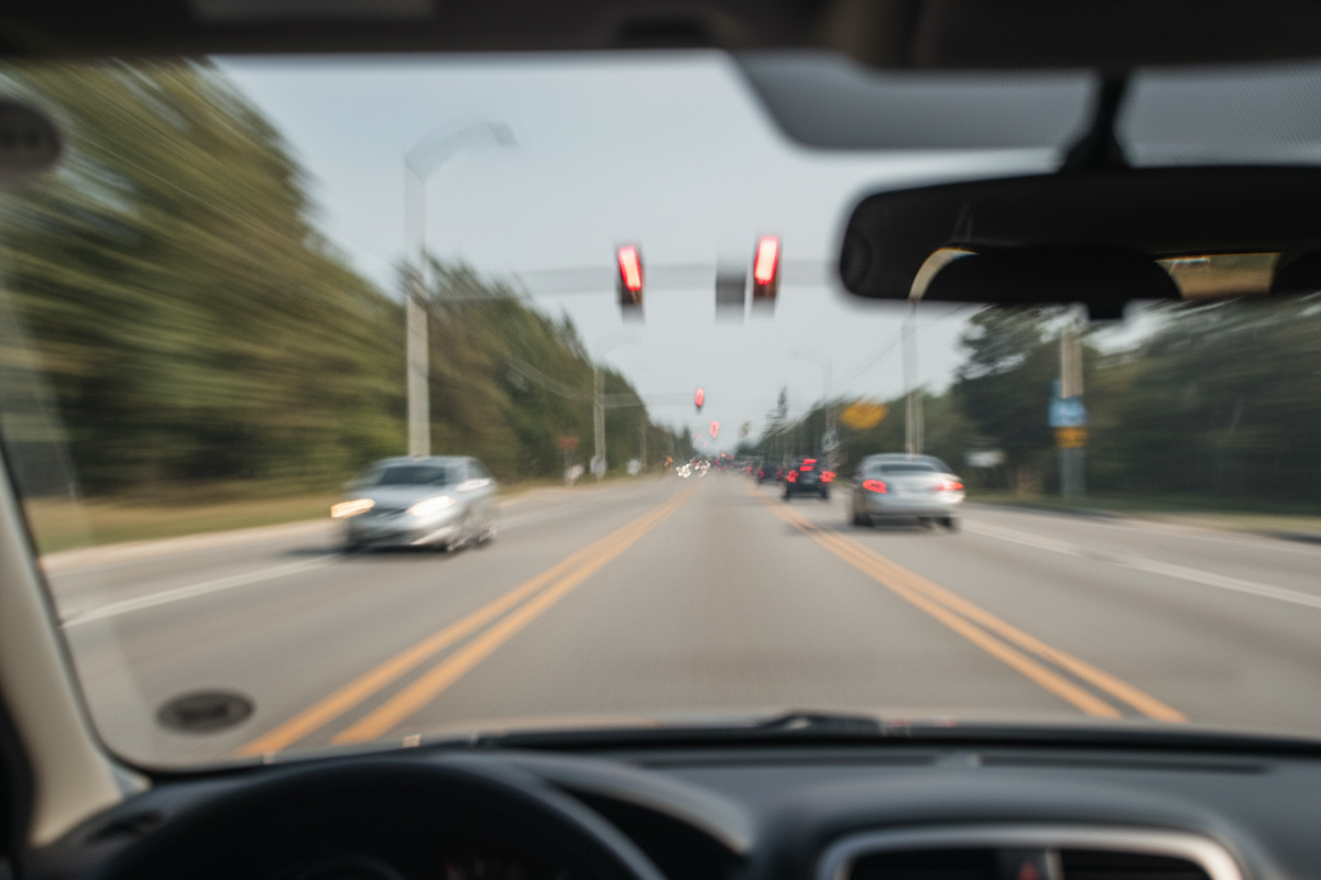drivers view with blurry vision